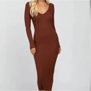 Hera Collection Women’s Chocolate Brown Bodycon Ribbed Knit Dress Size Small